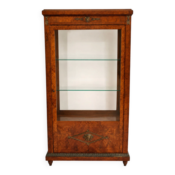 Vitrine ancienne en loupe d’orme et bronzés dorés - Style Napoléon III