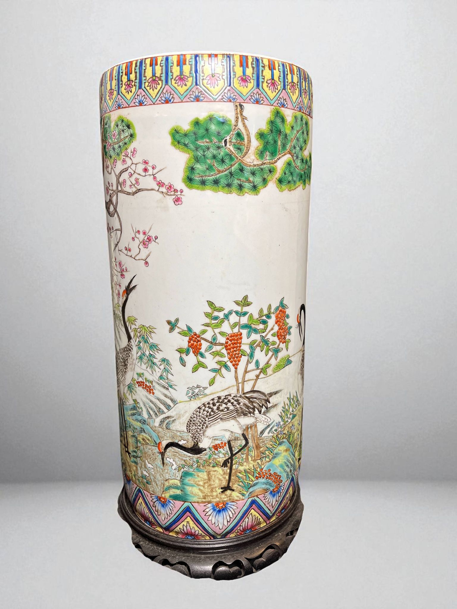China, Important porcelain scroll vase decorated with cranes and flora, 19th century