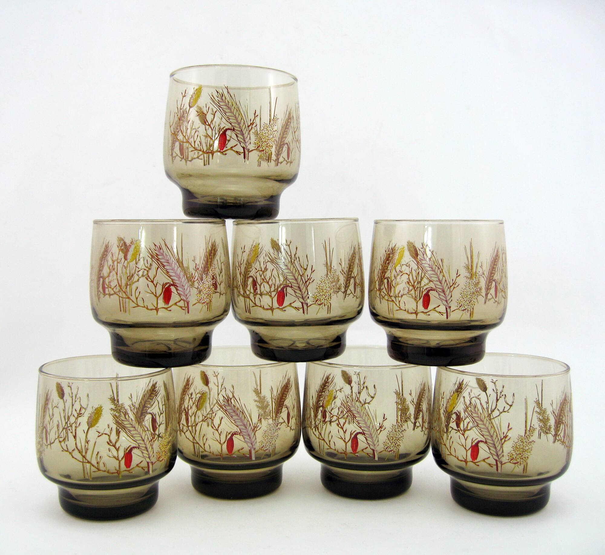 8 smoked glass goblets - Tivoli Luminarc Arcoroc France - vintage 70s