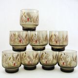 8 smoked glass goblets - Tivoli Luminarc Arcoroc France - vintage 70s