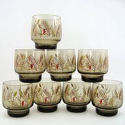 8 smoked glass goblets - Tivoli Luminarc Arcoroc France - vintage 70s