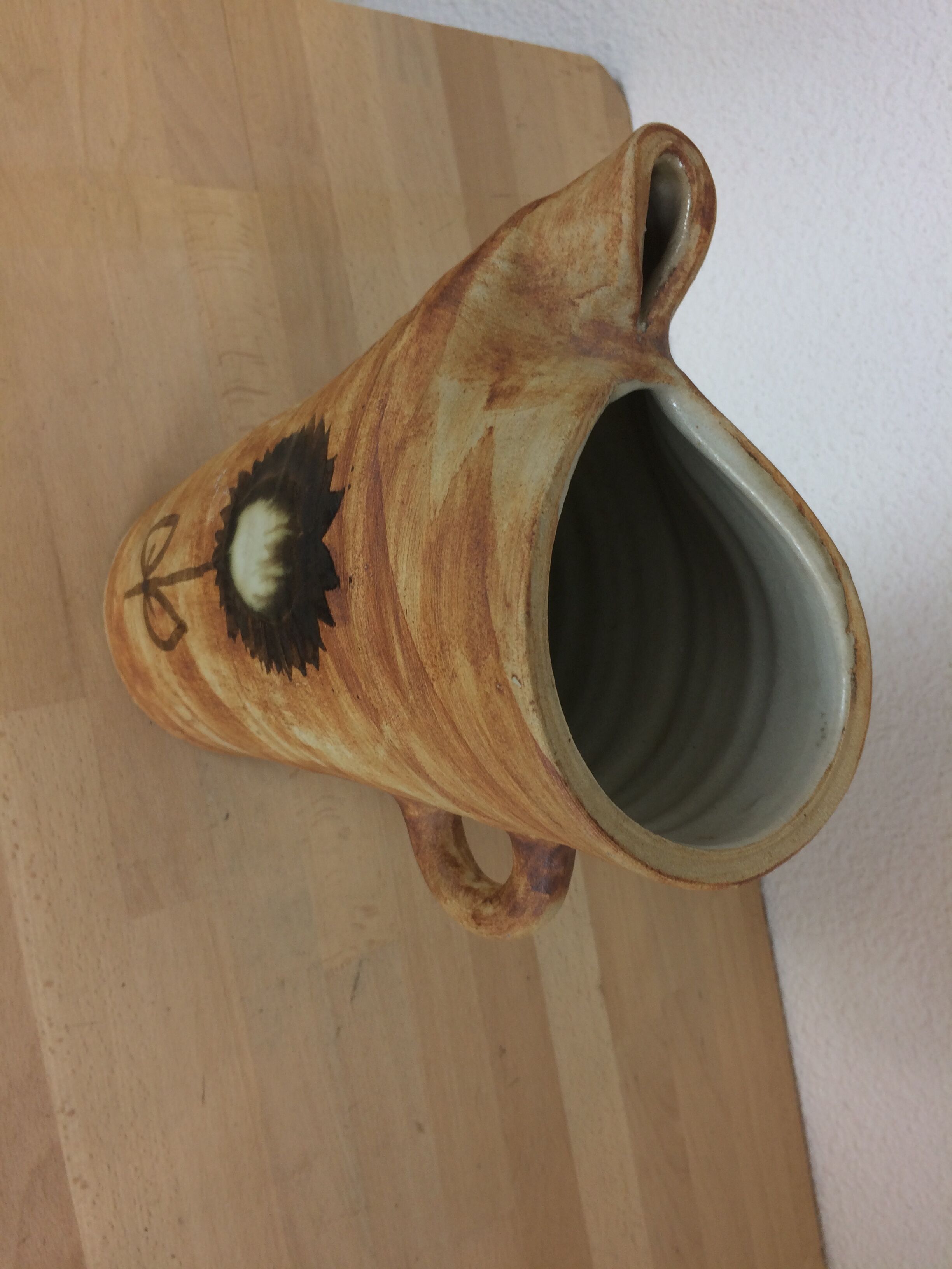 Brutalist stoneware pitcher, flower decoration, Poterie de la Colombe Vallauris