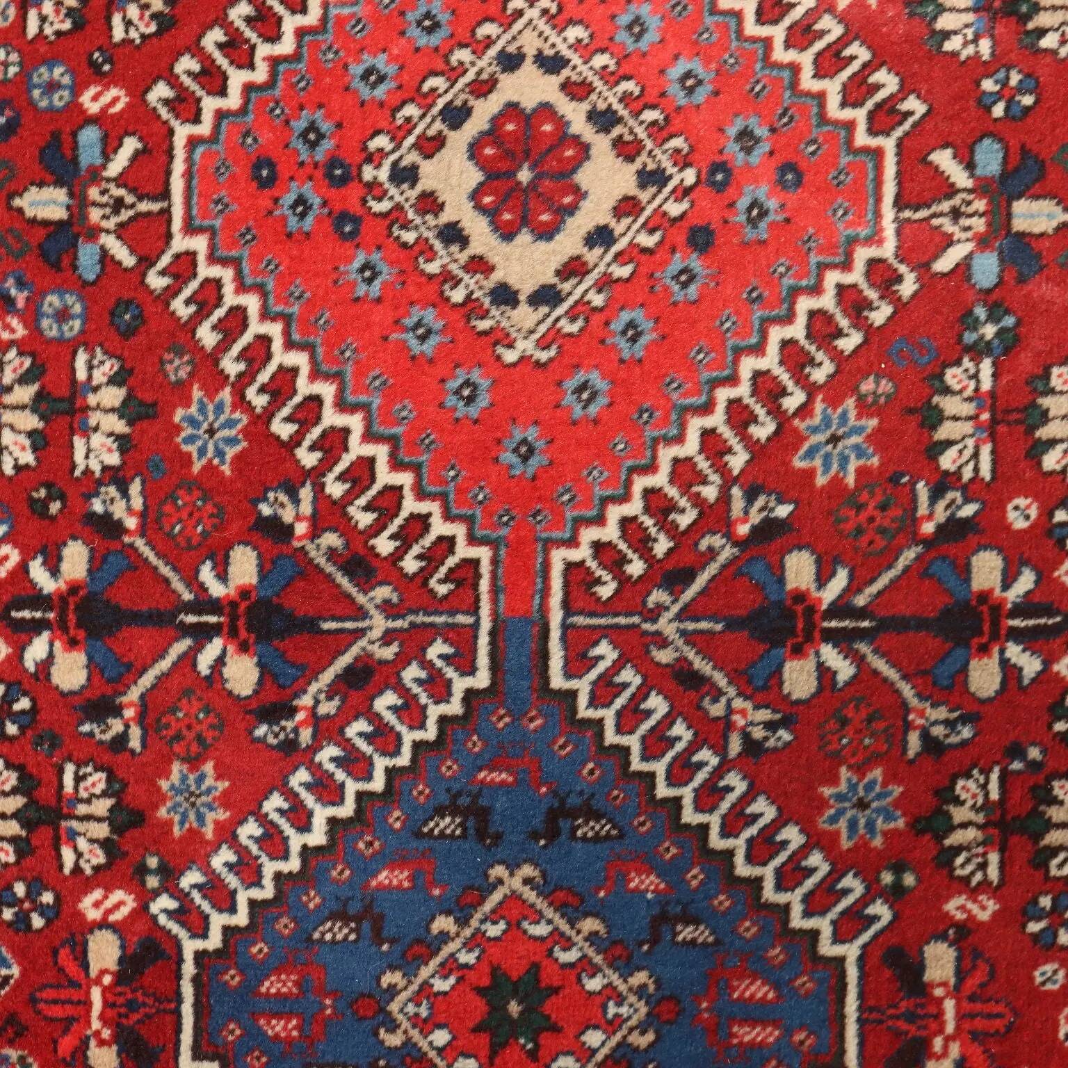 Ancient Asian wool rug, hand-knotted, 79 x 34 in.