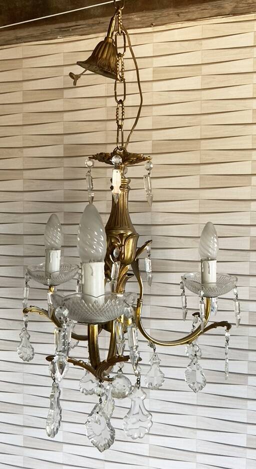 Vintage metal and crystal pendant chandelier, early 20th century.