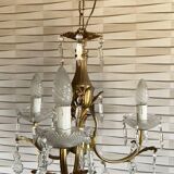 Vintage metal and crystal pendant chandelier, early 20th century.