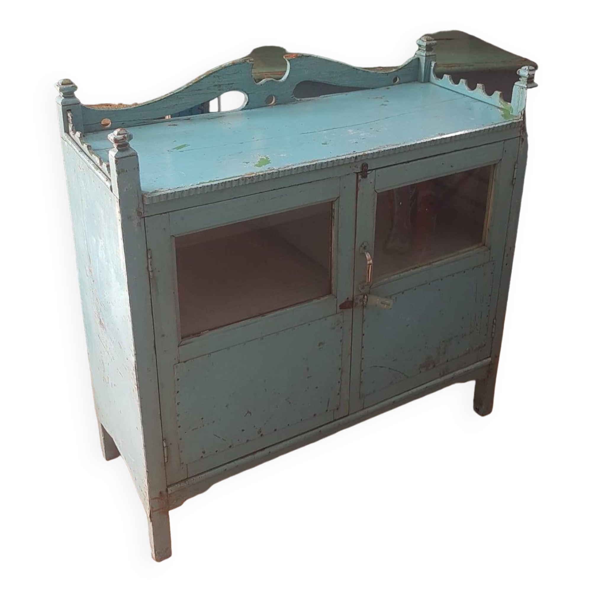 Low turquoise sideboard Indian teak and art deco