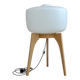 Floor Lamp, White Glass Lampshade, Wooden Base, Space Age, Midcentury