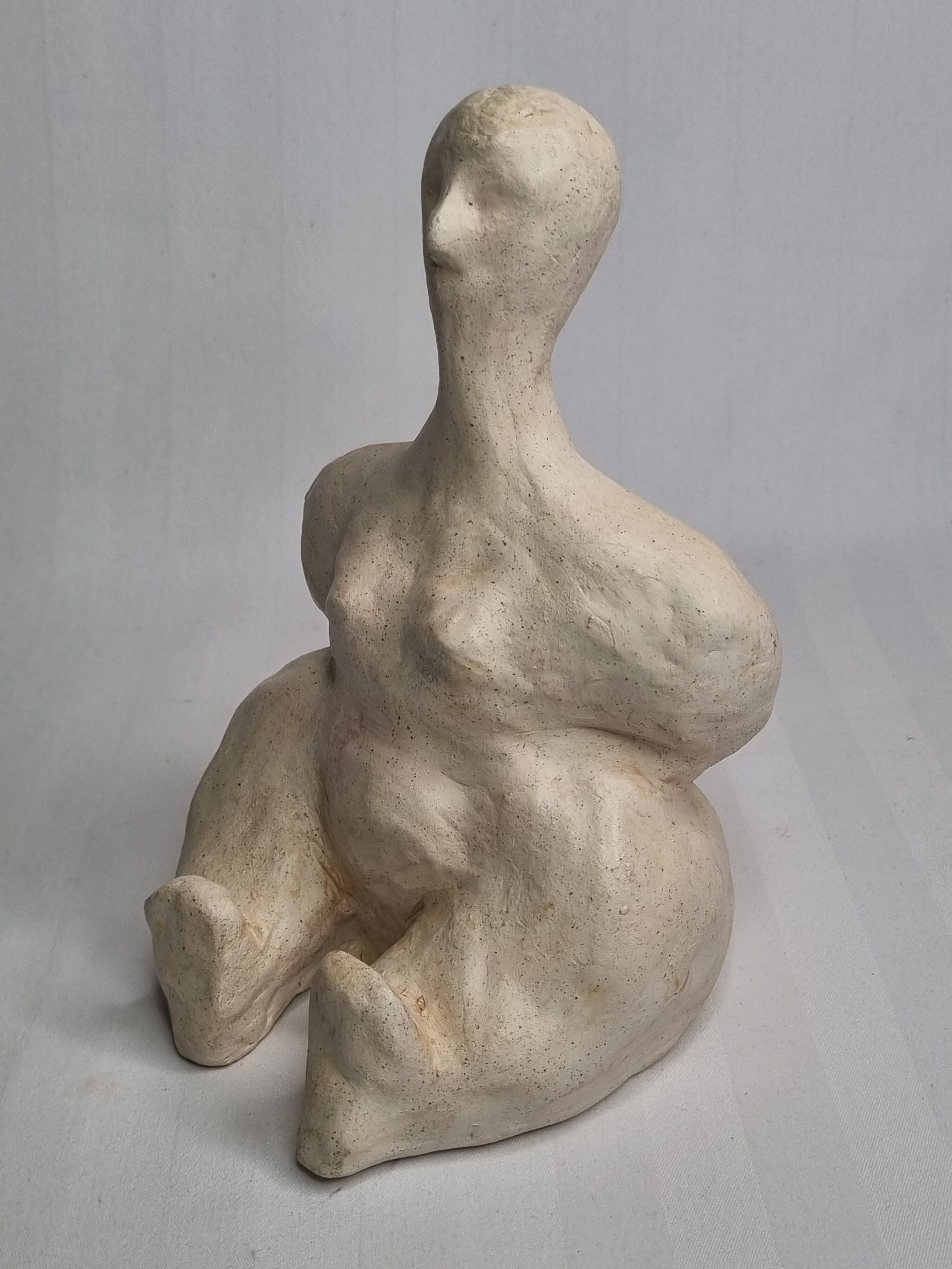 Modern white terracotta sculpture, Stylized female figure, 20 cm