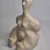 Modern white terracotta sculpture, Stylized female figure, 20 cm