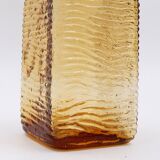 Vintage Italian MCM Empoli Wavy Amber Glass Decanter with Round Ball Stopper