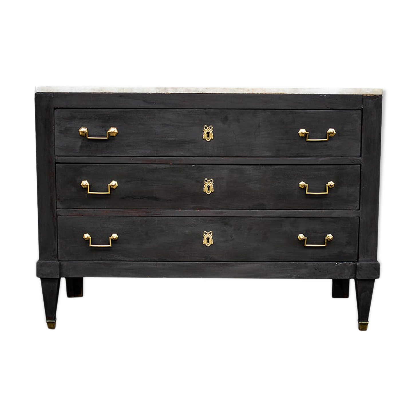 Commode 3 tiroirs Louis XVI dessus marbre blanc