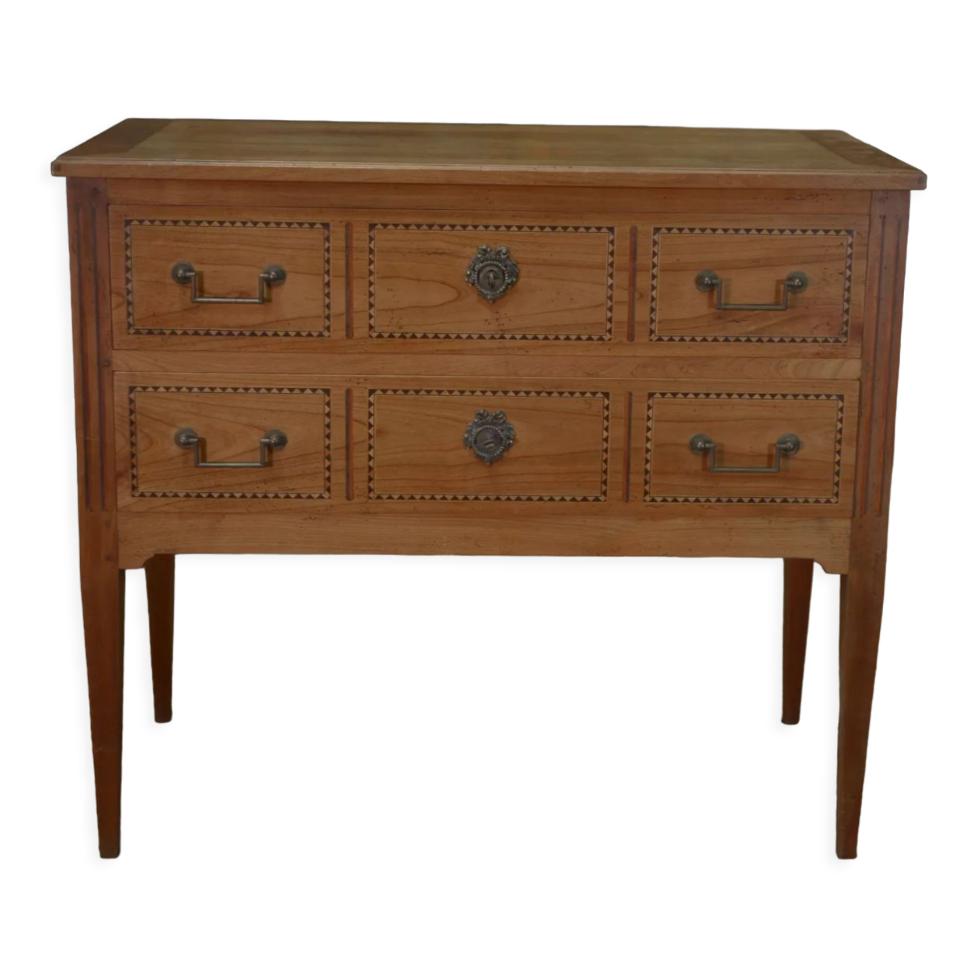 Commode de style Louis XVl en merisier 2 tiroirs estampillée Lechevalier. P.