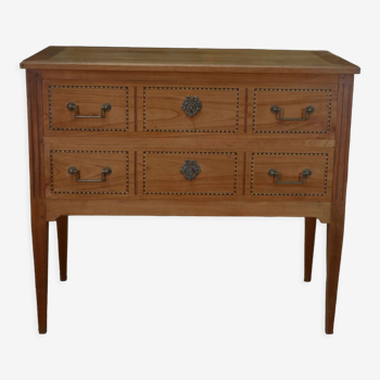 Commode de style Louis XVl en merisier 2 tiroirs estampillée Lechevalier. P.