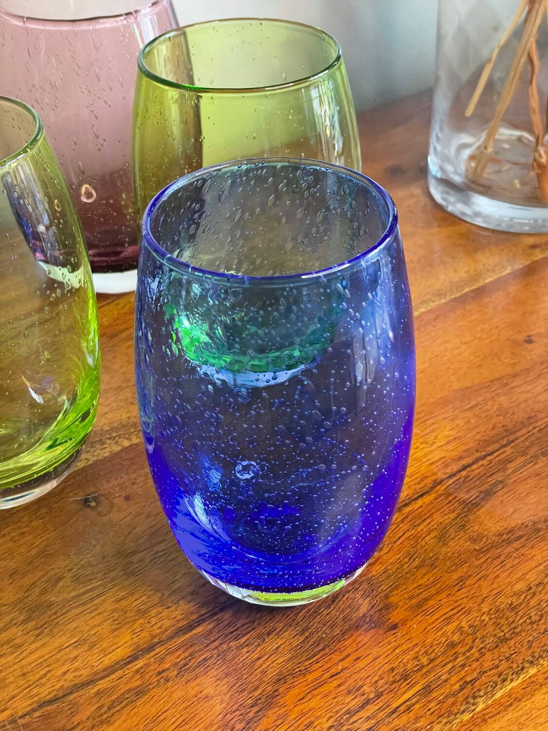 5 coloured bubble glass tumblers
