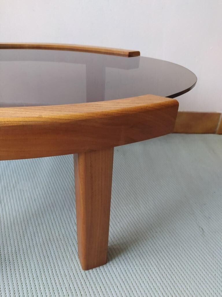 Oval coffee table in elm tray smoked glass