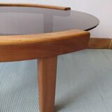 Oval coffee table in elm tray smoked glass
