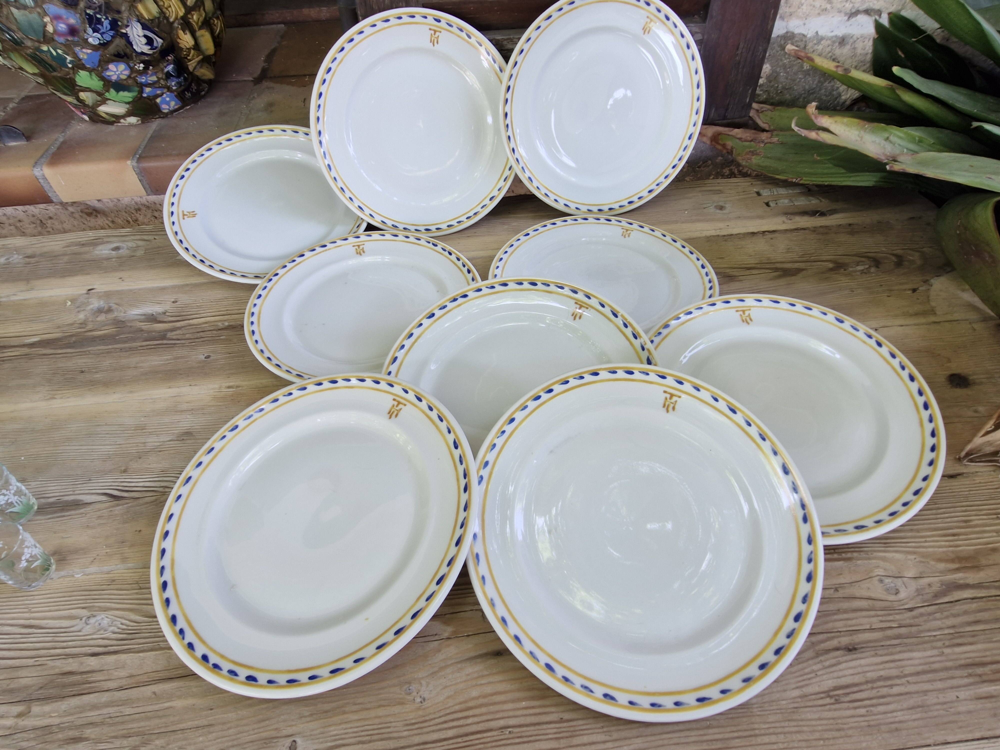 Rare 9 Antique Theodore Haviland Plates - Stamped & Monogrammed