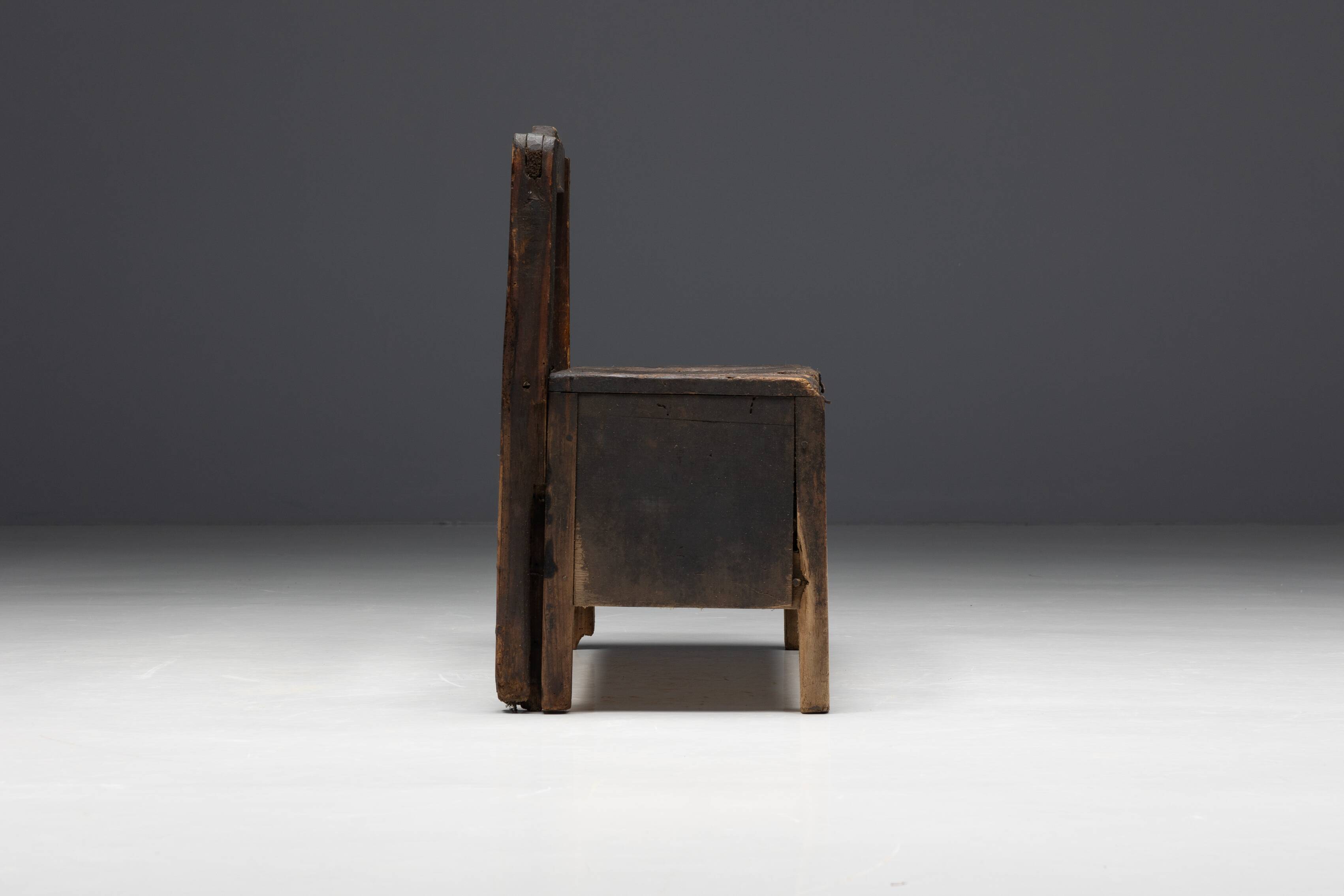 Primitive Wabi Sabi Chest Bench, France, 19th Century