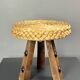 Midcentury braided rope tripod stool in the style of Audoux & Minet, 1950s