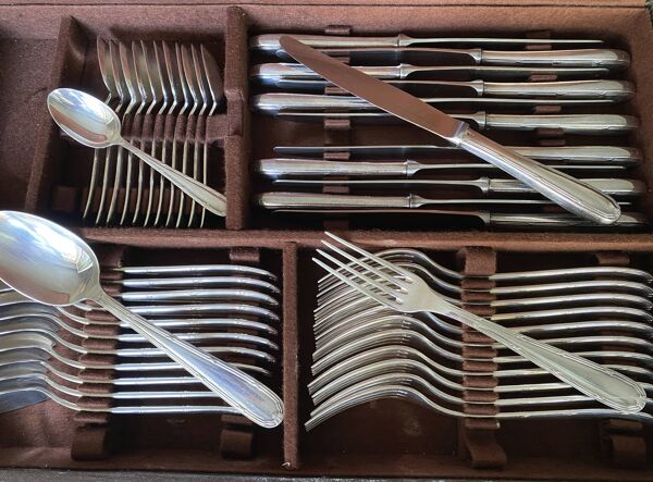 Ménagère Alfenide Christofle métal argenté - 48 pièces modèle Rubans