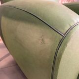 Pair of mustache club armcairs in green skai