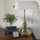 Old bronze banker desk lamp notary art deco opaline white vintage