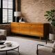 Buffet de style scandinave moderne du milieu du siècle en placage de bois chaud, années 1960-1970