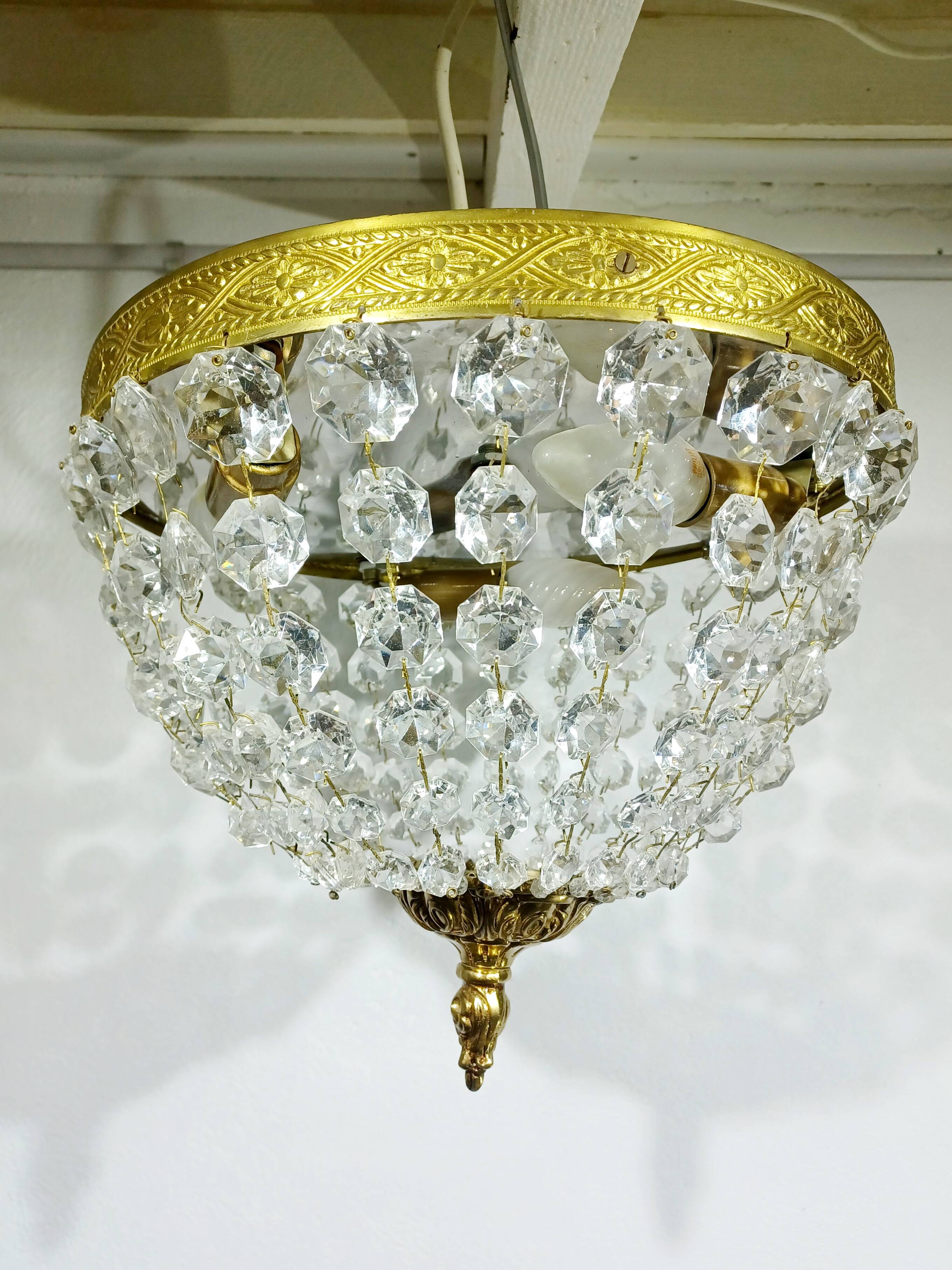 Plafonnier 3 lumières bronze et cristal