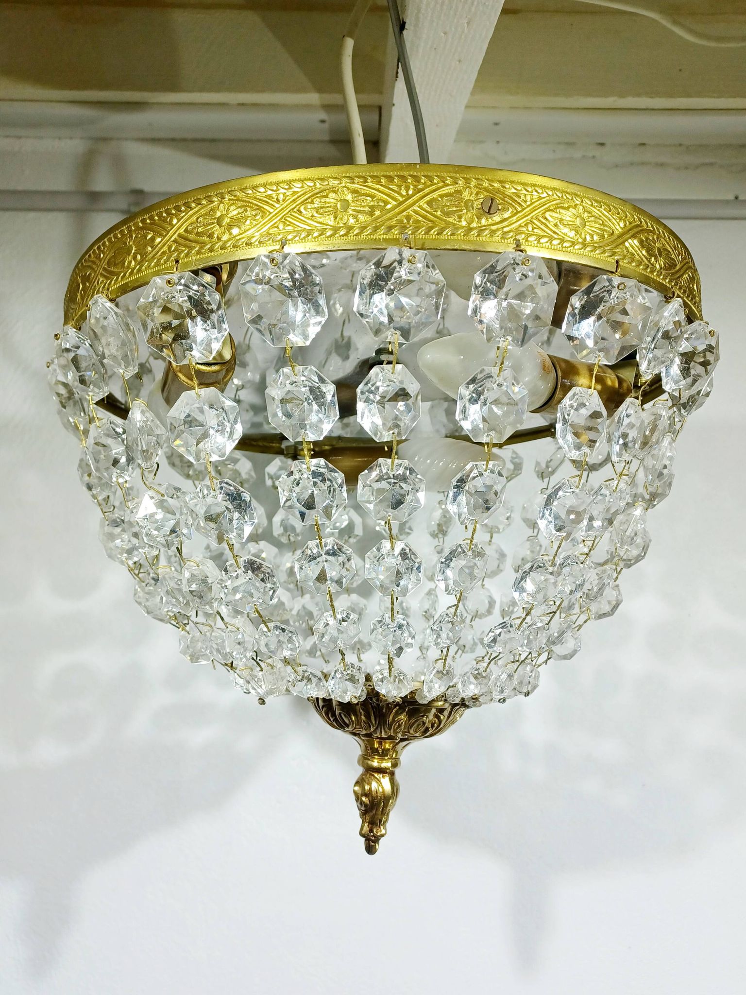 Plafonnier 3 lumières bronze et cristal