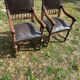 Pair of henri ll leather armchairs pushed back end 19 th