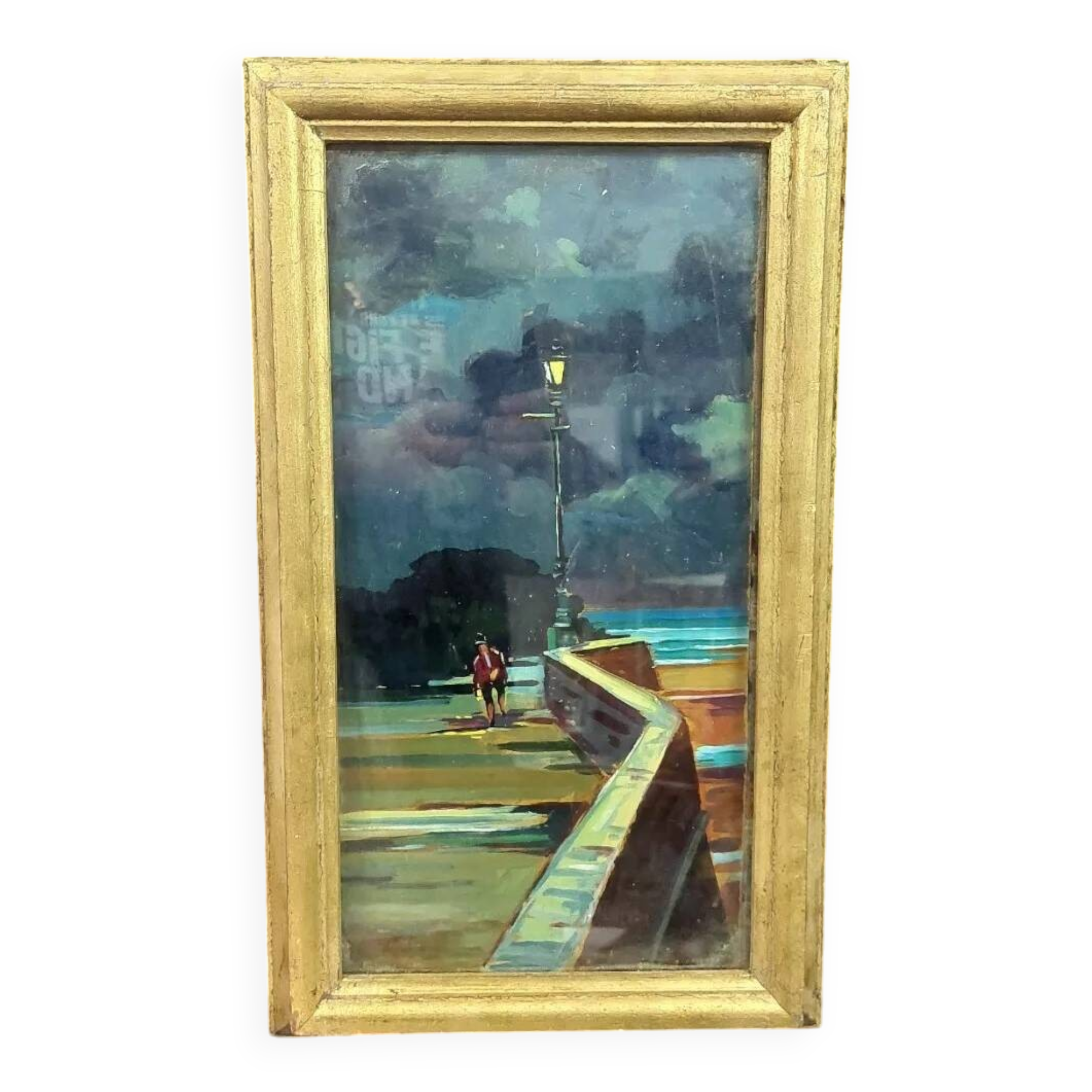 Peinture à l'huile sur isorel - Livourne 1975 la nuit MagnifiquePeinture à l'huile sur isorel - Livo