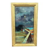 Peinture à l'huile sur isorel - Livourne 1975 la nuit MagnifiquePeinture à l'huile sur isorel - Livo