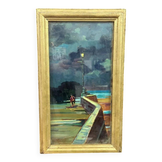 Peinture à l'huile sur isorel - Livourne 1975 la nuit MagnifiquePeinture à l'huile sur isorel - Livo