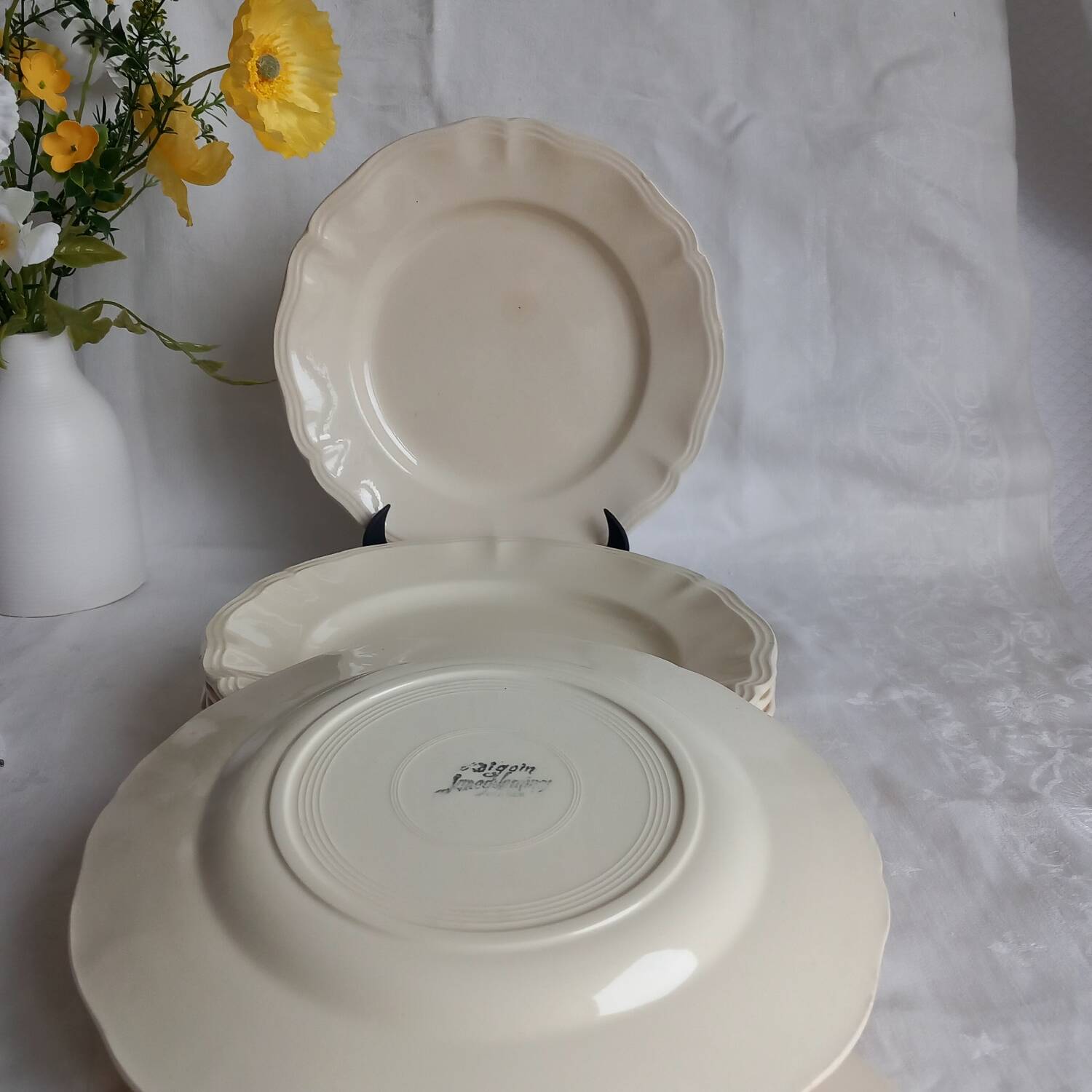 8 antique Sarreguemines ivory plates