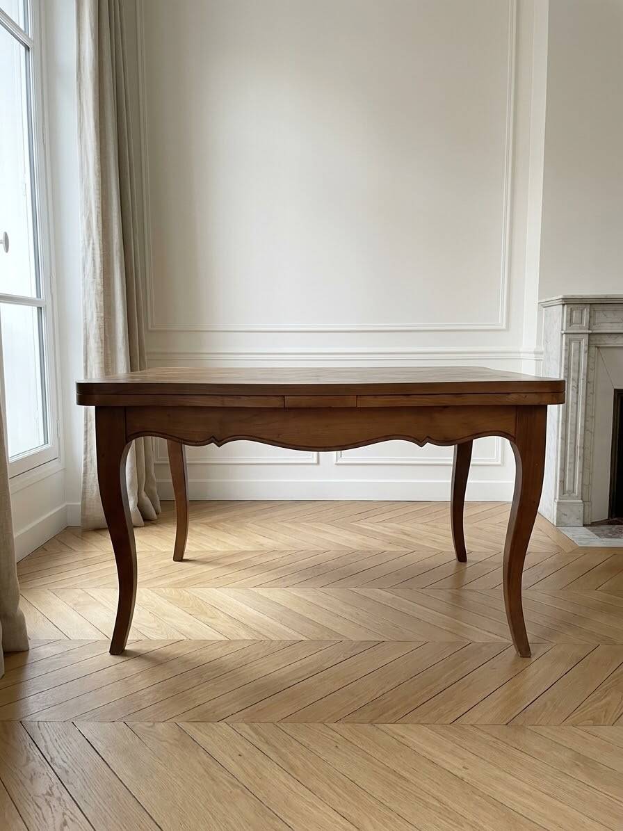 Extendable dining table in Louis XV style made of wood.