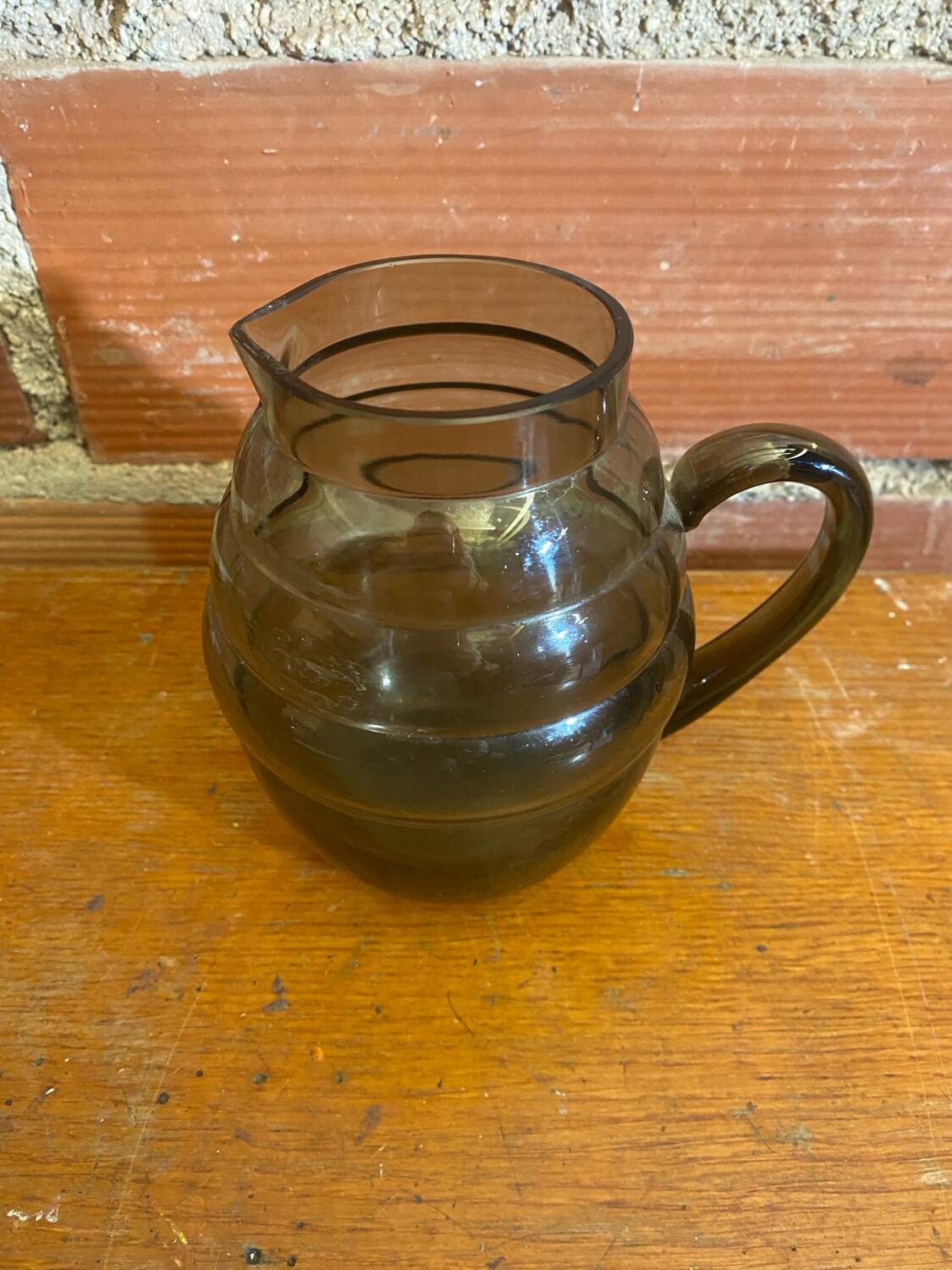 Antique Art Deco Pitcher Smoked Molded Glass Vintage Kitchen #C604