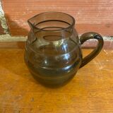Antique Art Deco Pitcher Smoked Molded Glass Vintage Kitchen #C604