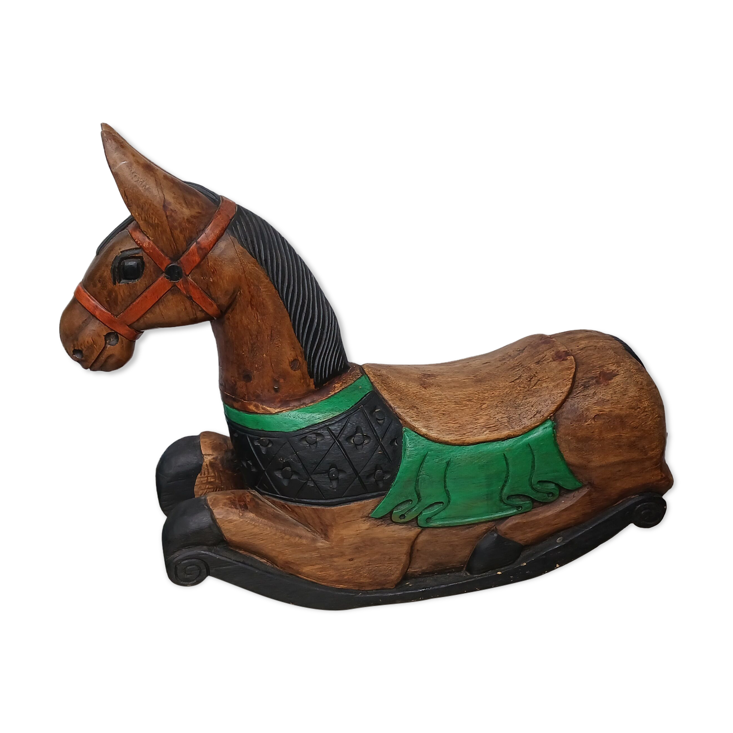 Carved wooden rocking horse, hand painted
