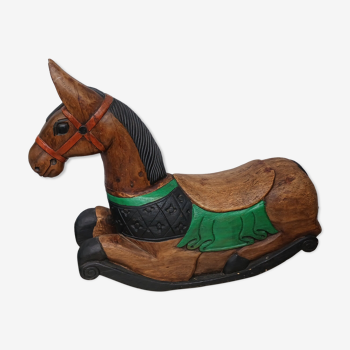 Carved wooden rocking horse, hand painted