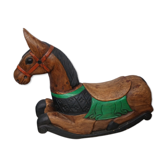 Carved wooden rocking horse, hand painted