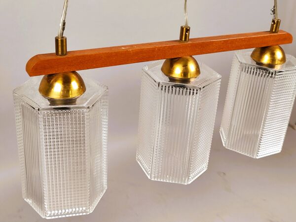 Suspension en teck, laiton et verre, Danemark, années 1970
