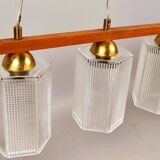 Teak, brass and glass pendant light, Denmark, 1970s