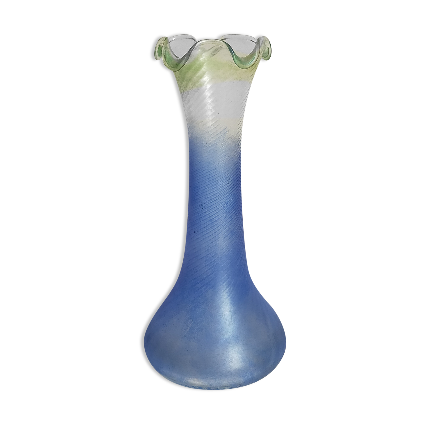 Blown glass vase frosted effect blue and vintage green