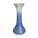 Vase en verre soufflé effet givré bleu et vert vintage