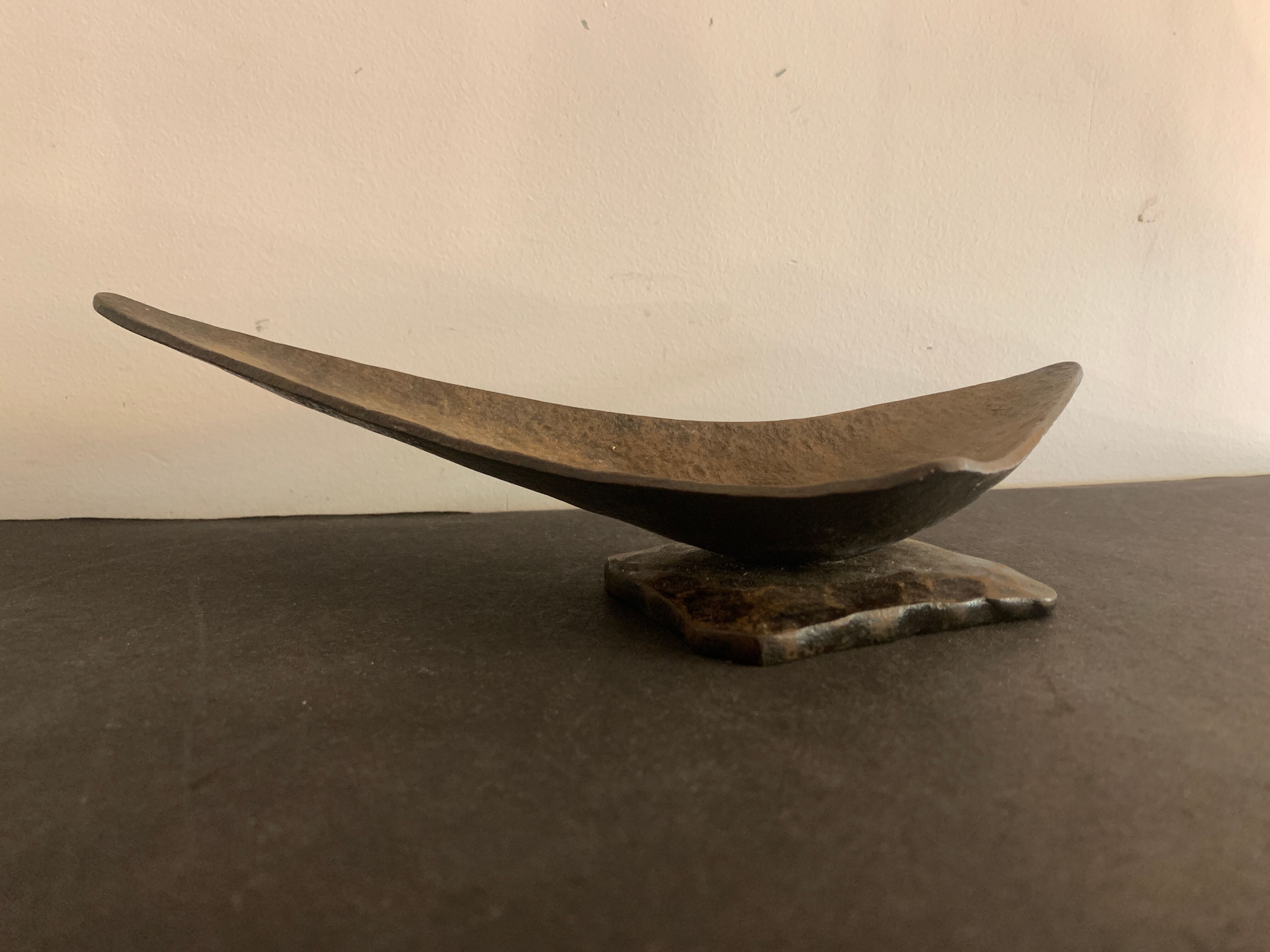 Brutalist metal ashtray or empty pocket signed R. Roux, 1950