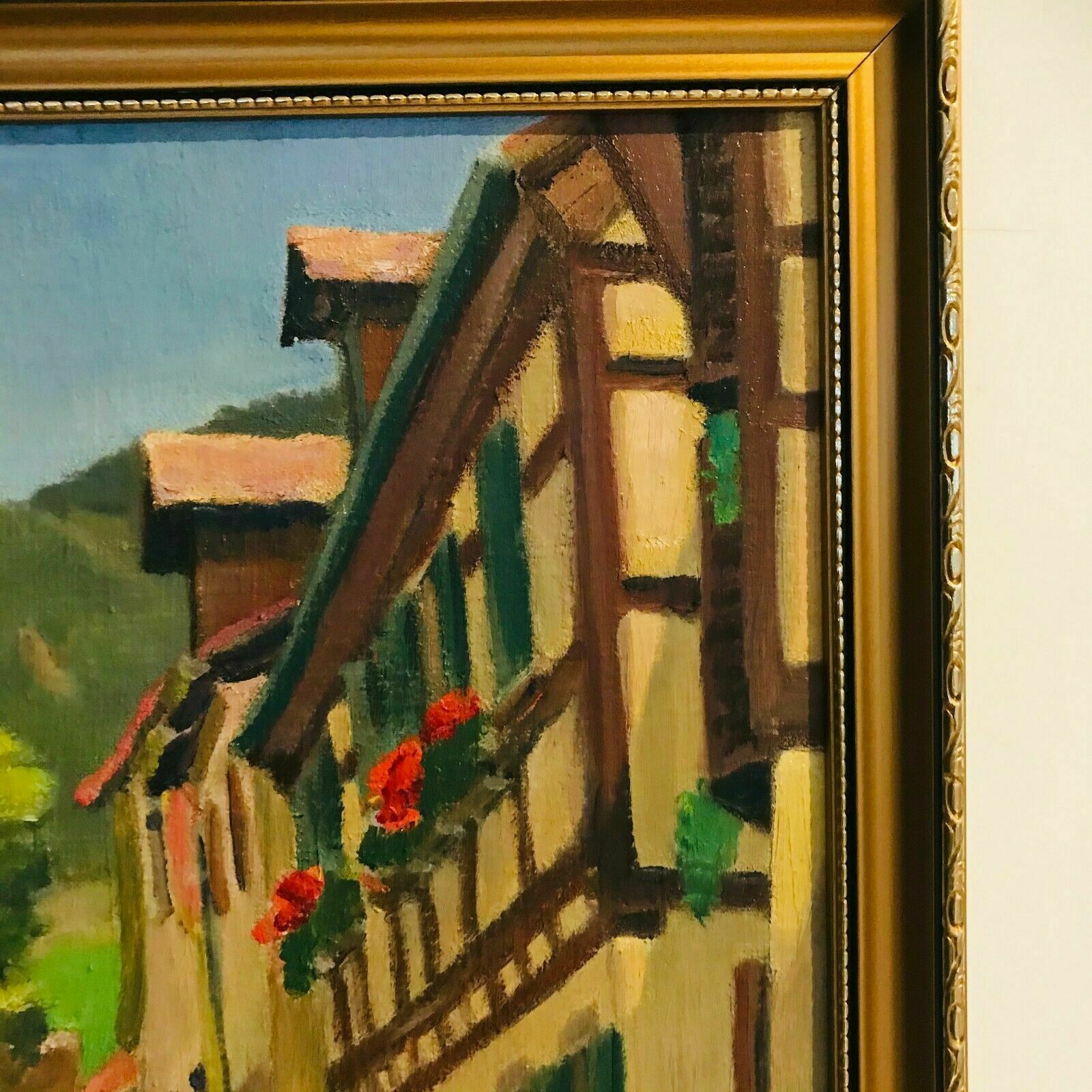 Oil on canvas "Animated village lane" Signed Lespagnol 59 20th century