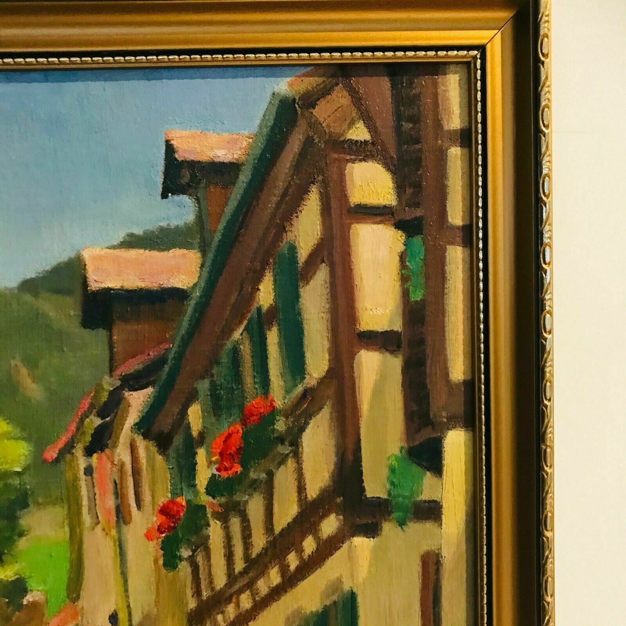 Oil on canvas "Animated village lane" Signed Lespagnol 59 20th century