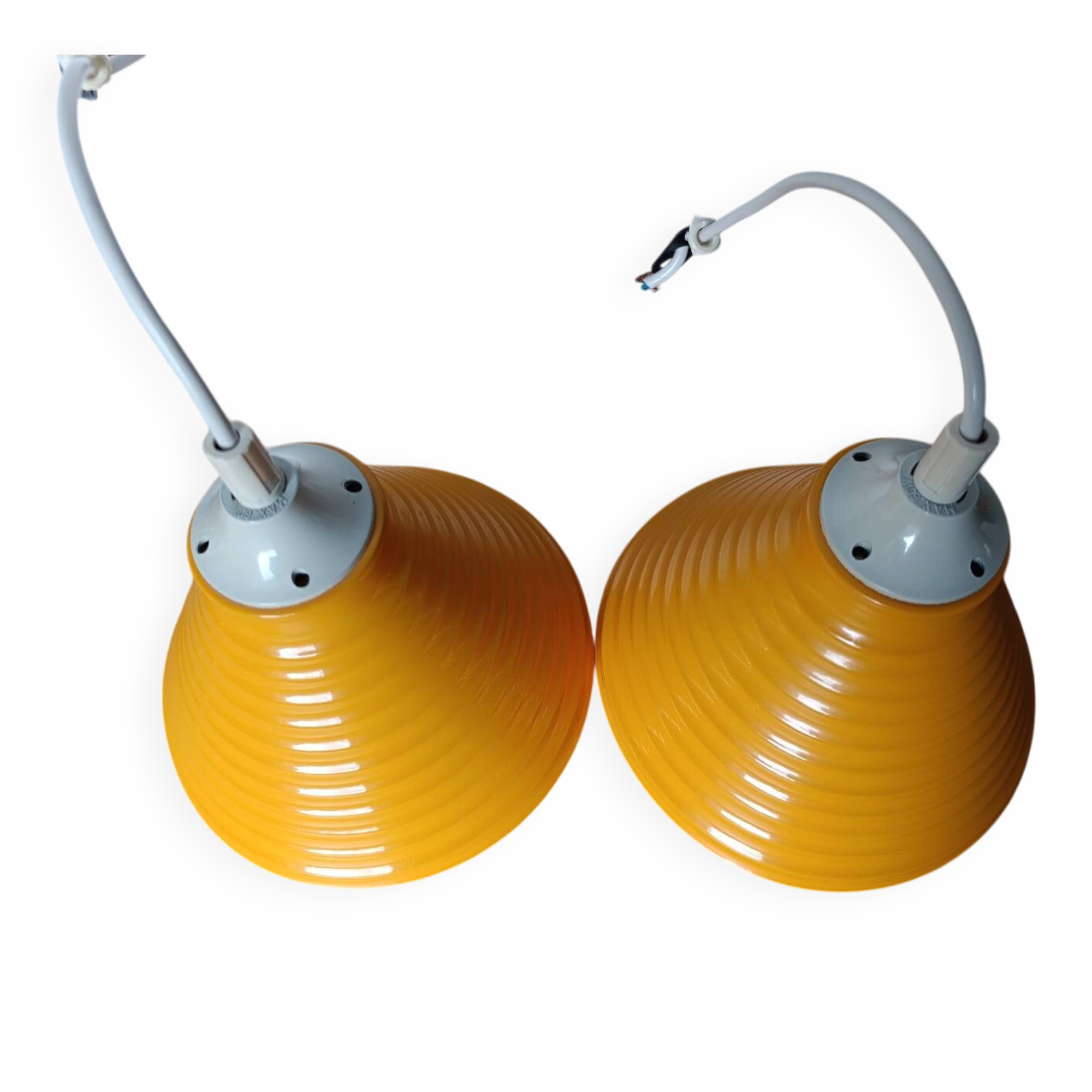 Pair of vintage egg yellow pendant lights