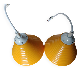 Pair of vintage egg yellow pendant lights