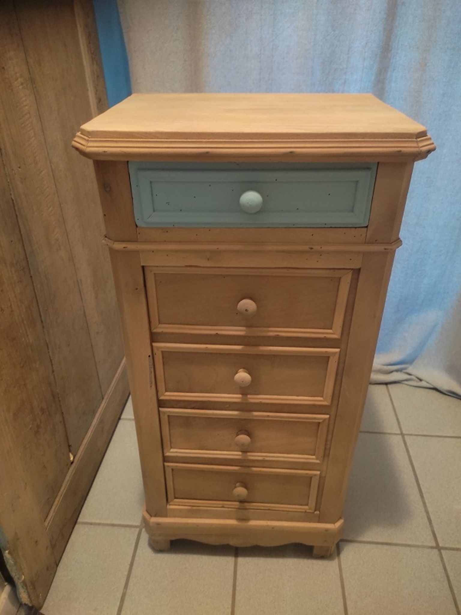 Bedside table solid wood furniture drawer blue